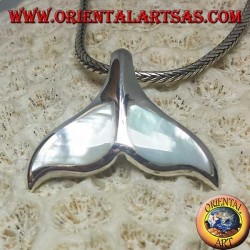 Silber Walschwanz Anhänger mit Perlmutt (groß)