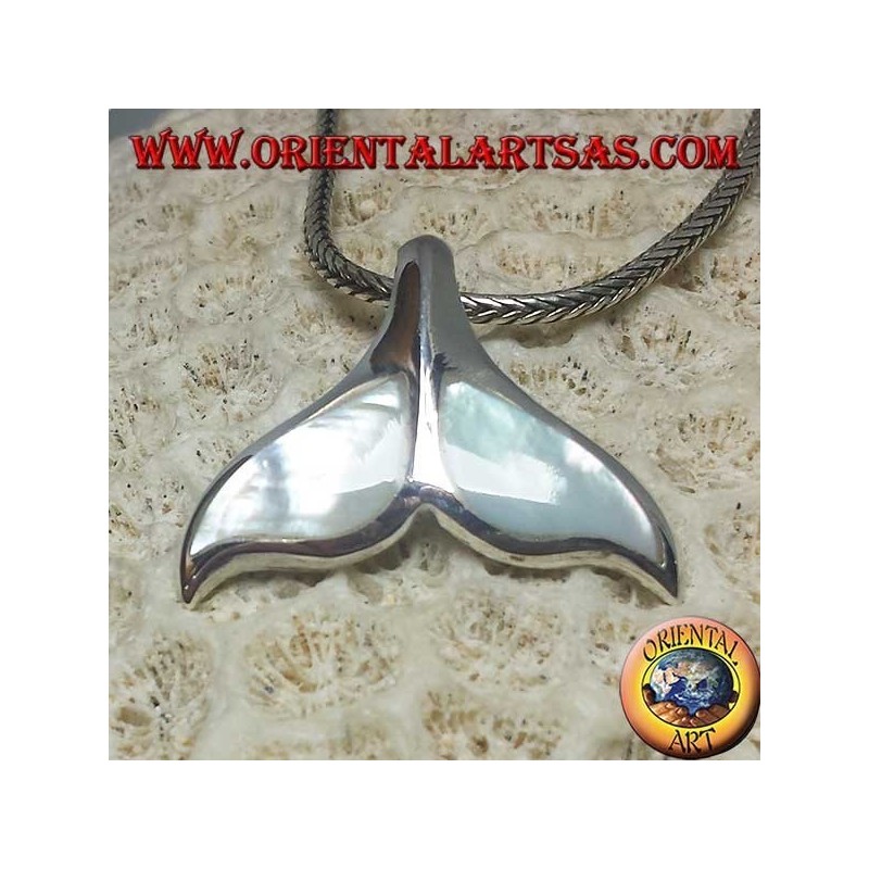 Silber Walschwanz Anhänger mit Perlmutt (groß)