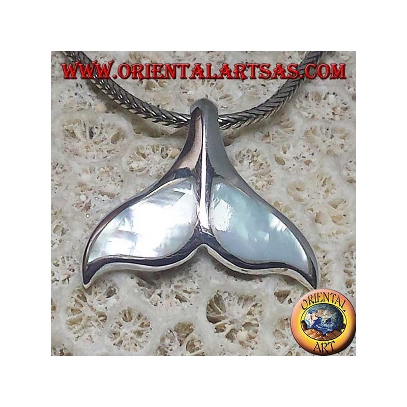 Silber Walschwanz Anhänger mit Perlmutt (groß)