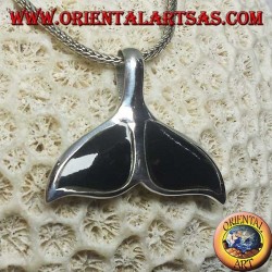 Silver pendant in the shape of a whale tail with onyx (large)