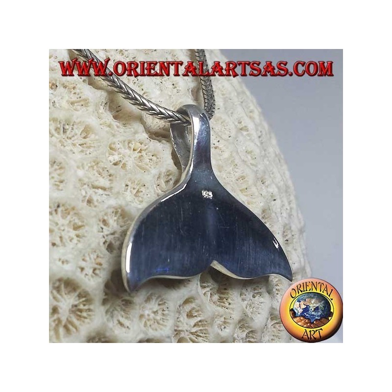 Silver pendant in the shape of a whale tail with onyx (large)