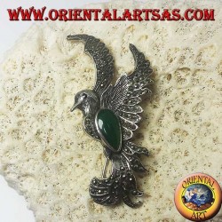 Silver brooch of the phoenix with green agate and marcasites