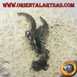 Silver brooch of the phoenix with green agate and marcasites