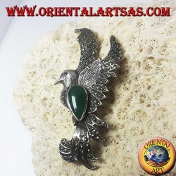 Silver brooch of the phoenix with green agate and marcasites