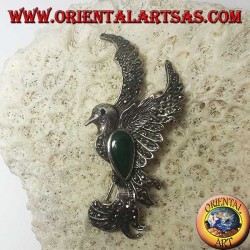 Broche de plata del fénix con ágata verde y marcasitas