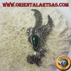 Silver brooch of the phoenix with green agate and marcasites