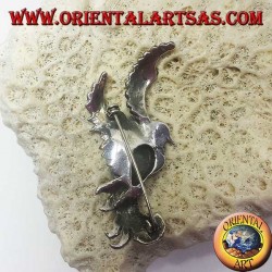 Broche de plata del fénix con ágata verde y marcasitas