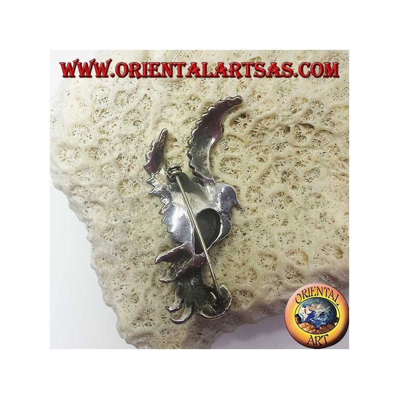 Broche de plata del fénix con ágata verde y marcasitas