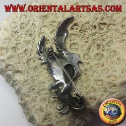 Broche de plata del fénix con ágata verde y marcasitas