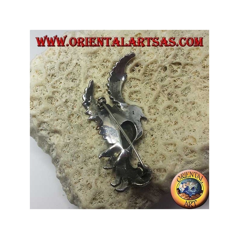 Broche de plata del fénix con ágata verde y marcasitas