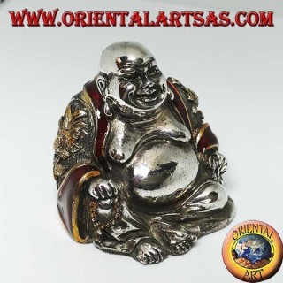 Sculpture of the smiling Buddha of abundance signed "Magrino" laminated in 925 silver