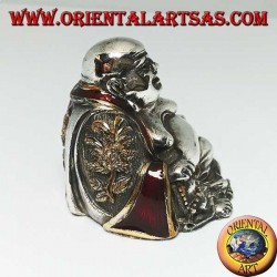 Sculpture of the smiling Buddha of abundance signed "Magrino" laminated in 925 silver