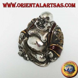Sculpture of the smiling Buddha of abundance signed "Magrino" laminated in 925 silver