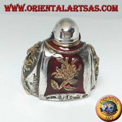 Skulptur des lächelnden Buddha der Fülle signiert "Magrino" in 925er Silber laminiert