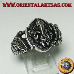 Silver ring from Ganesh sitting with cobra on both sides