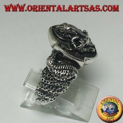 Silver ring from Ganesh sitting with cobra on both sides