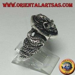 Silver ring from Ganesh sitting with cobra on both sides