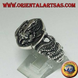 Bague en argent de Ganesh assise avec cobra des deux côtés