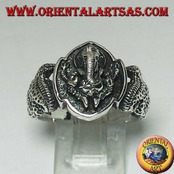 Silver ring from Ganesh sitting with cobra on both sides