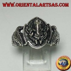 Silver ring from Ganesh sitting with cobra on both sides