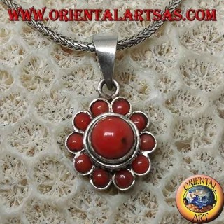 Pendentif en argent avec corail en forme de marguerite antique
