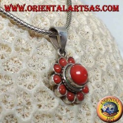 Pendentif en argent avec corail en forme de marguerite antique