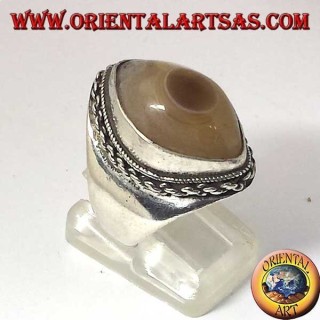 Silberring mit drittem Auge aus Shiva-Achat und Kettenrand