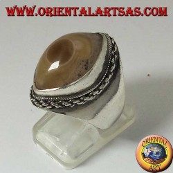 Silberring mit drittem Auge aus Shiva-Achat und Kettenrand