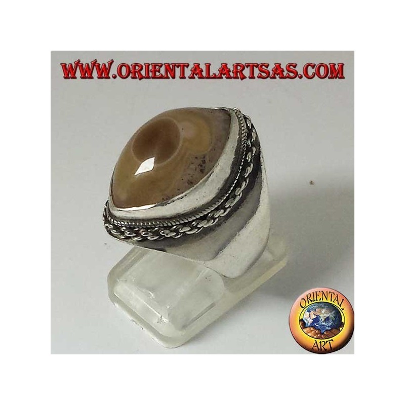 Silberring mit drittem Auge aus Shiva-Achat und Kettenrand