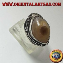 Silberring mit drittem Auge aus Shiva-Achat und Kettenrand