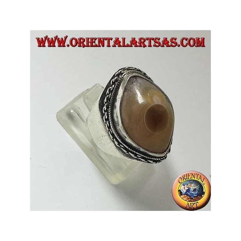 Bague en argent avec troisième œil d'agate Shiva et bordure de chaîne