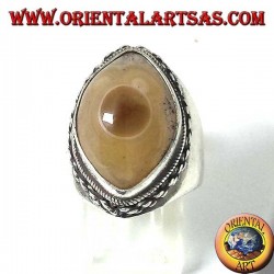 Silberring mit drittem Auge aus Shiva-Achat und Kettenrand