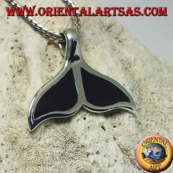 Pendentif en argent en forme de queue de baleine avec onyx plat