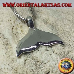 Silver pendant in the shape of a whale tail with flat onyx