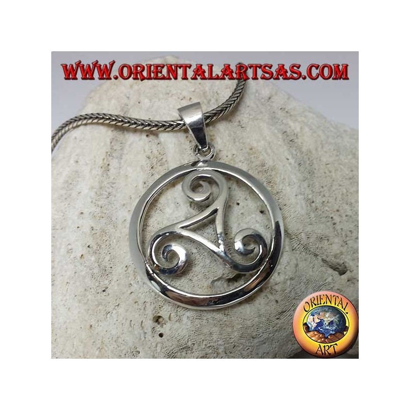 Silver triskell pendant in the Celtic symbol circle (large)