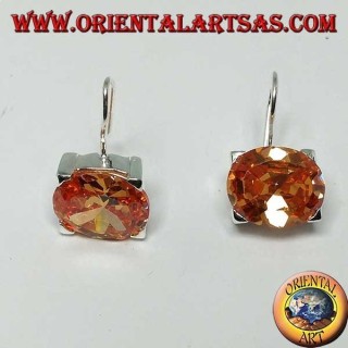 Silver earrings with oval faceted Champagne Zircon