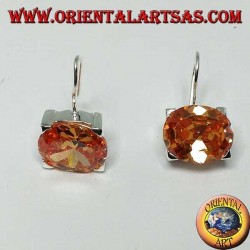 Pendientes de plata con circonita Champagne facetada ovalada