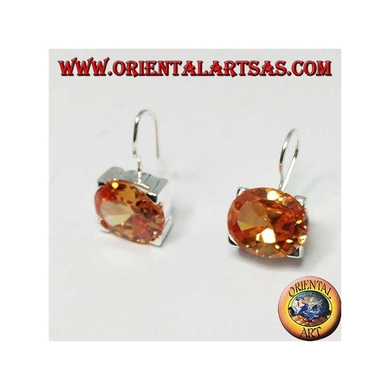 Silver earrings with oval faceted Champagne Zircon