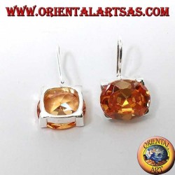 Silver earrings with oval faceted Champagne Zircon