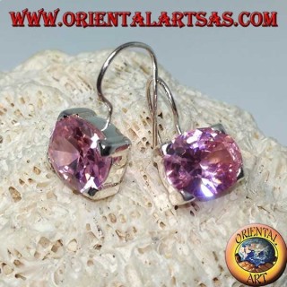 Silberohrringe mit rosa französischem Zirkon, oval facettiert