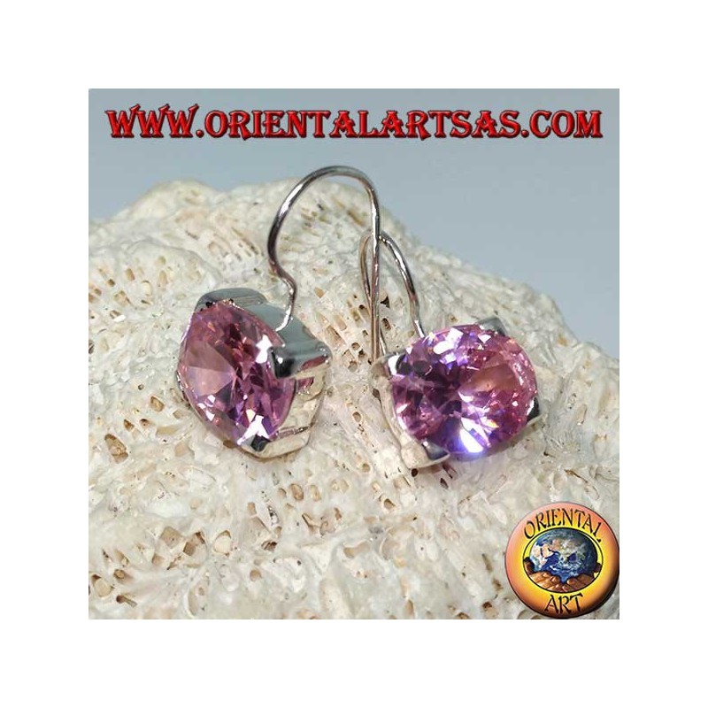 Boucles d'oreilles en argent avec zircon français rose, facettes ovales
