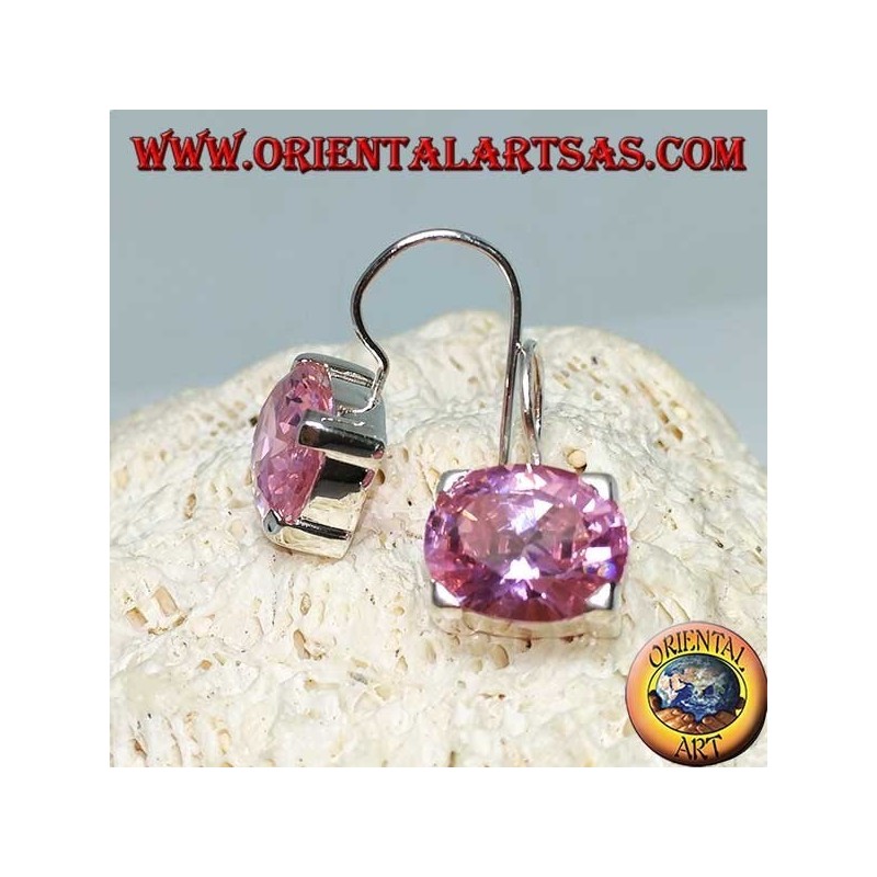 Silberohrringe mit rosa französischem Zirkon, oval facettiert