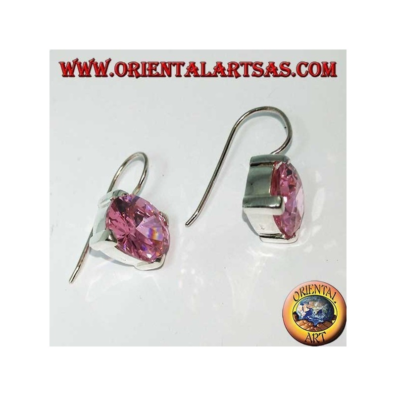 Boucles d'oreilles en argent avec zircon français rose, facettes ovales