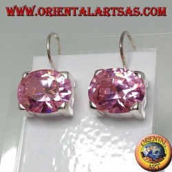 Boucles d'oreilles en argent avec zircon français rose, facettes ovales