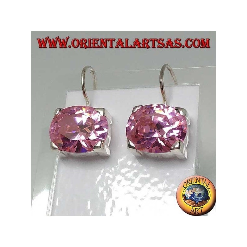 Pendientes de plata con circonita Champagne facetada ovalada