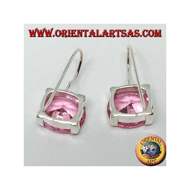 Boucles d'oreilles en argent avec zircon français rose, facettes ovales