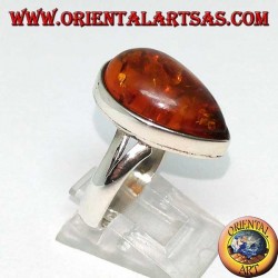 Bague simple en argent avec goutte d'ambre