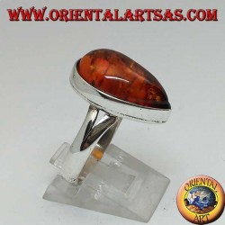 Bague simple en argent avec goutte d'ambre