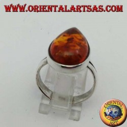 Anillo simple de plata con gota de ámbar