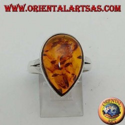 Anillo simple de plata con gota de ámbar